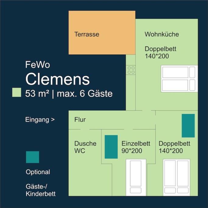 Fewo Clemens - Wohnkueche + 2 Schlafraeume + Bad + Terrasse Hamm  Exterior foto